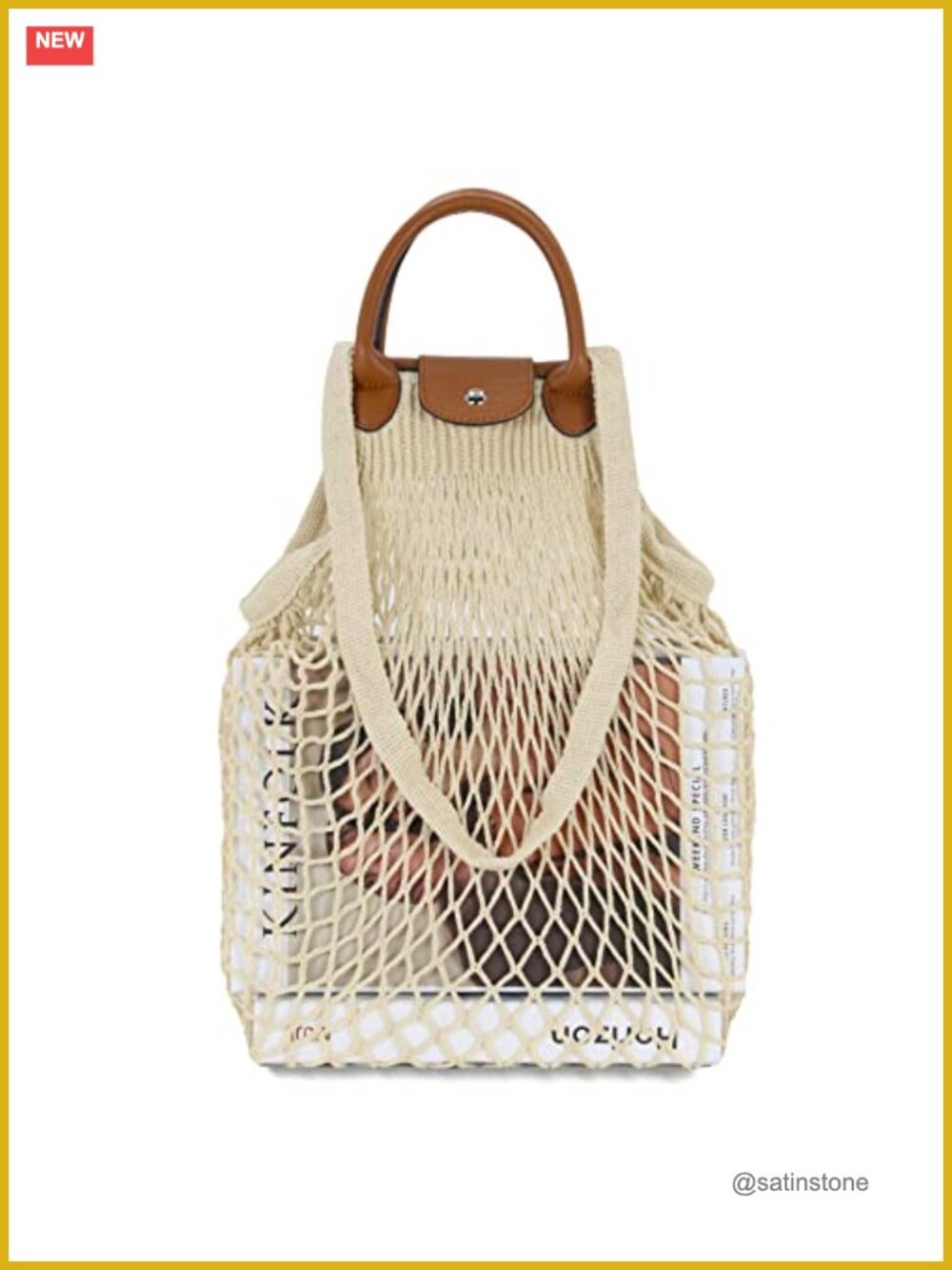 Woven Straw Mesh Tote Bag for Women, Foldable Beach Hobo, Fishing Net Purse